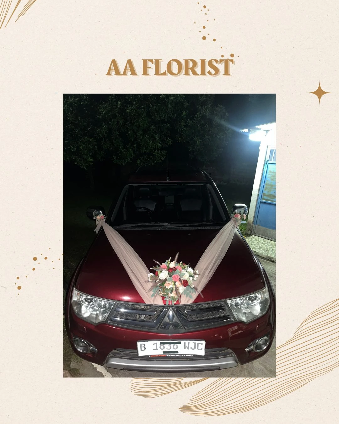 Dekorasi Mobil Pengantin Full Belakang